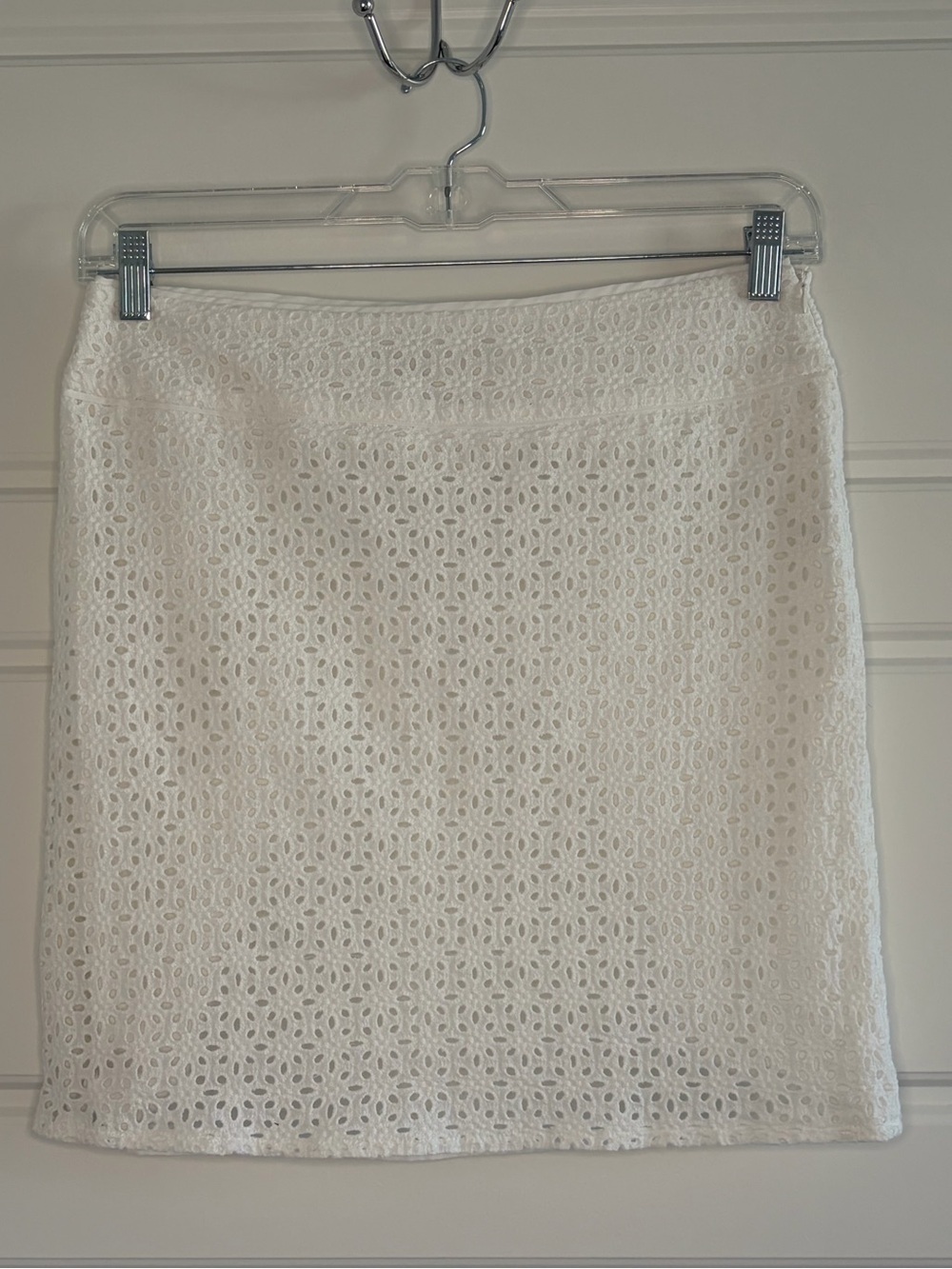 Darjoni White Cotton Eyelet Overlay Pencil Skirt Banana Size 10 Women Preppy